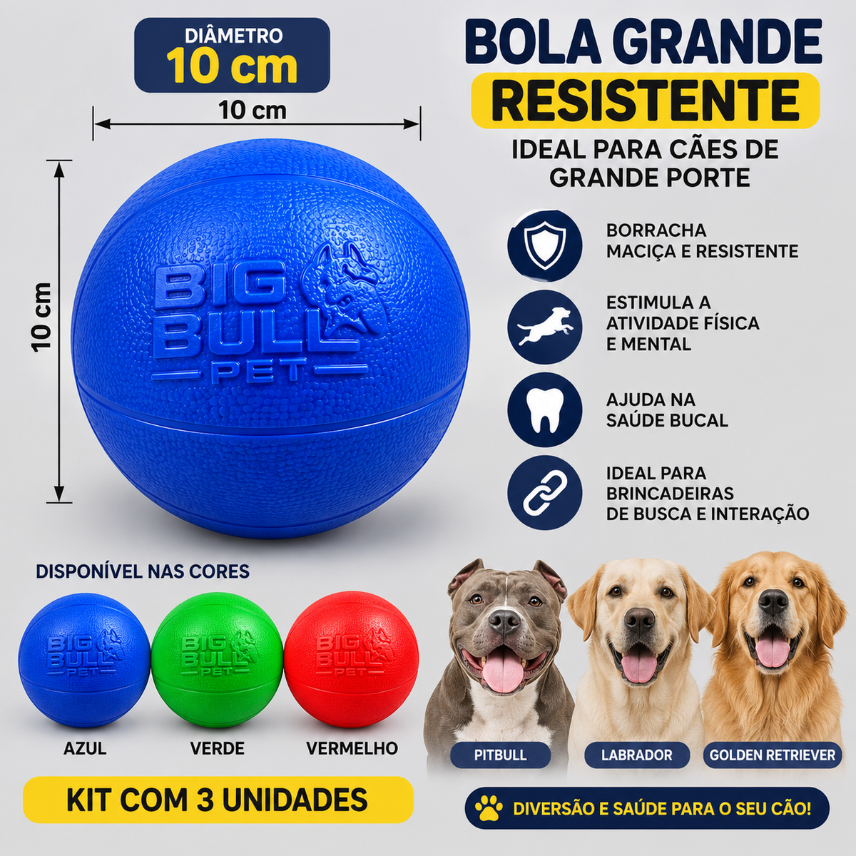 KIT 3 UN BOLA DE BORRACHA MACIÇA